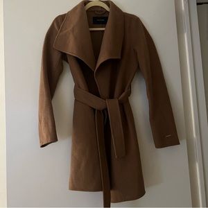 Tahari belted wrap around brown wool coat size S